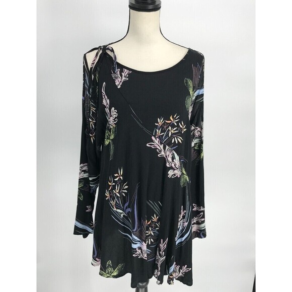 Free People‎ Clear Skies Black Cold Shoulder Tunic Dress XS Long Sleeve - Picture 2 of 12